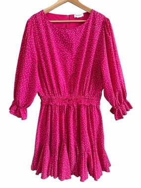Chic Soul Dress Womens Sz 1X Pink Polka Dot Ruffle Balloon Slv Drawstring Waist